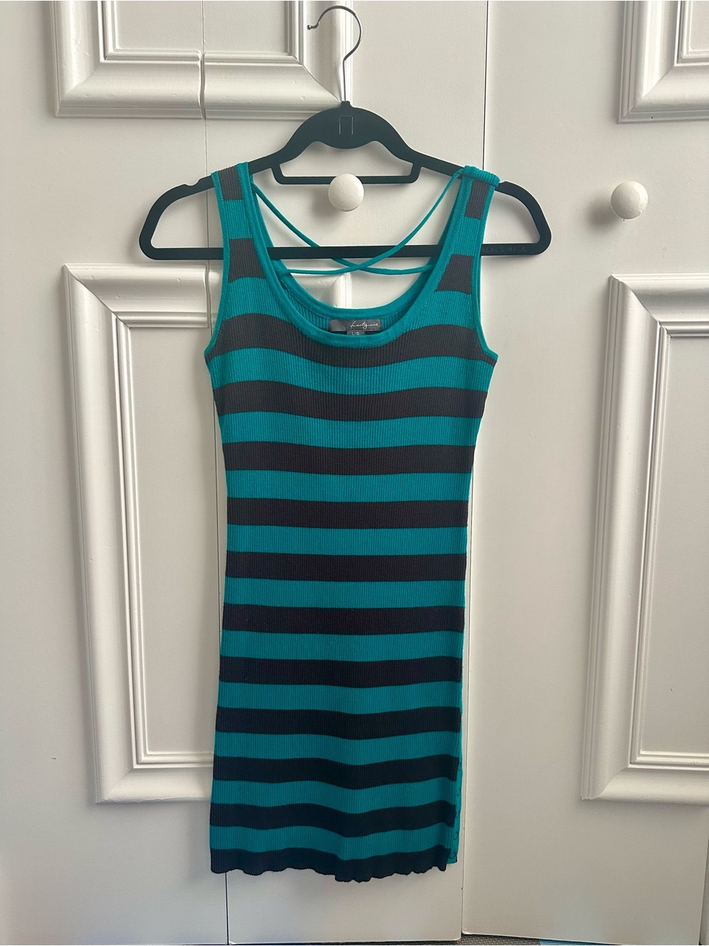 Forever 21 Teal and Black Striped Ribbed Tank Mini Dress